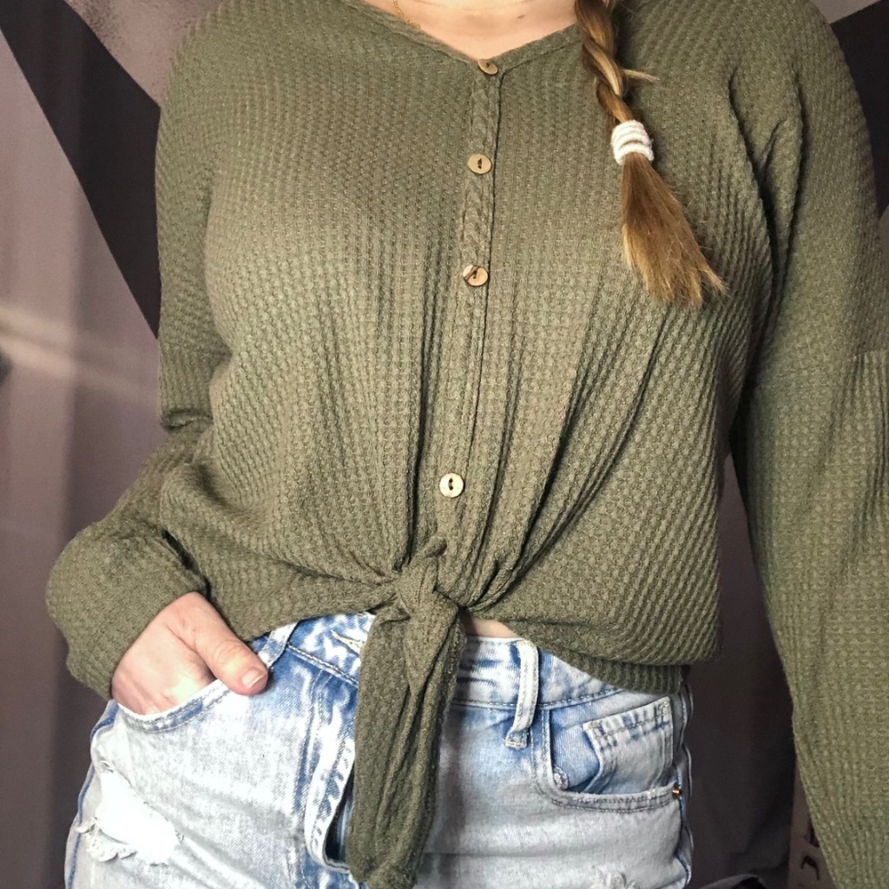 Button Front Waffle Top